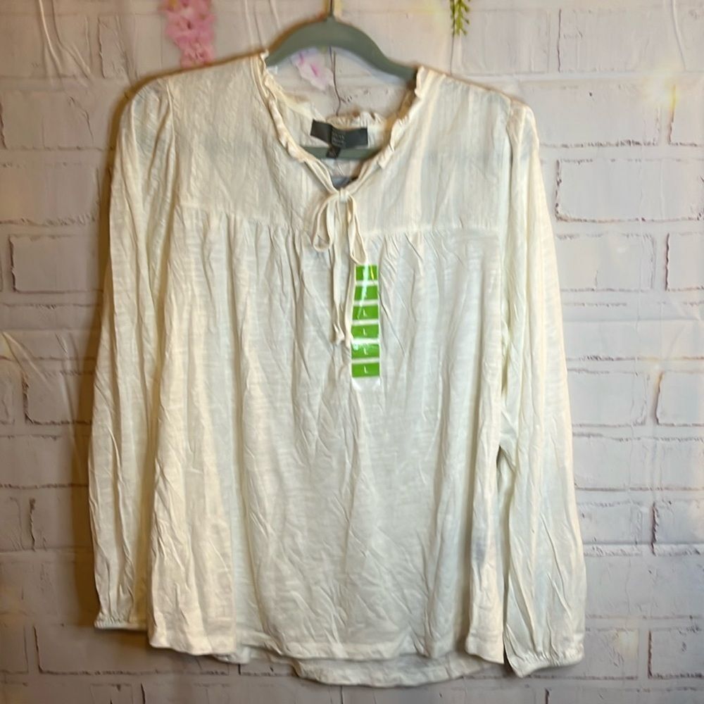 NWT WOMENS BERKLEY JENSEN SMOCKED WOVEN TOP SIZE L